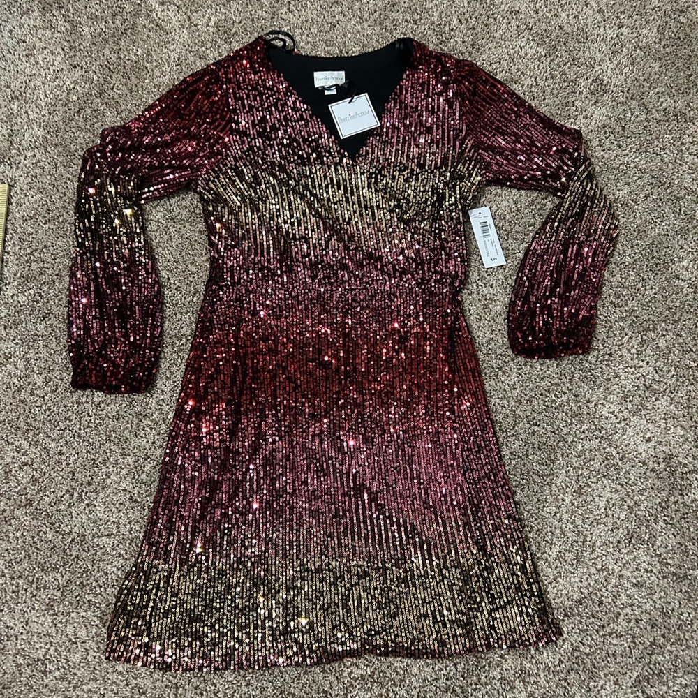 Sequin Woman’s wrap  Dress in Red and Gold